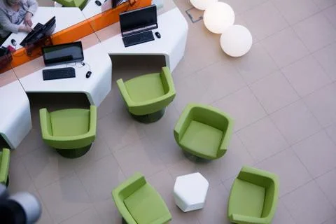Top view of a workplace in the office. Stock Photos