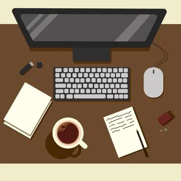 Top view of workplace organization in the office Stock Illustration