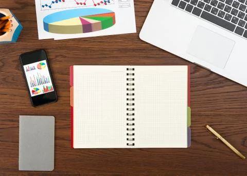 Top view on the workplace. 스톡 사진