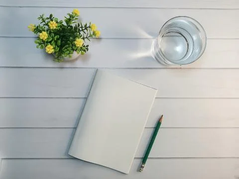 Top view of a workplace for writing and blogging Stock Photos