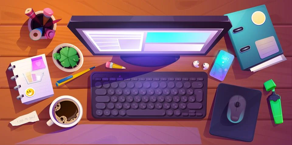 Top view of workspace Stock Illustration