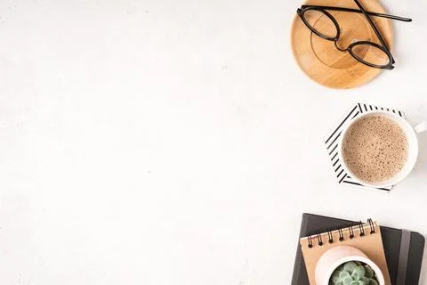 Top view workspace on white background Stock Photos