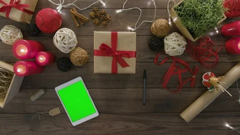 Top View Wrting Name on Gift Tag Christmas Present Stock Footage 81461708