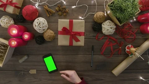 Top View Wrting Name on Gift Tag Christmas Present Stock Footage 81461846