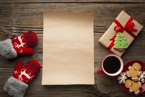 Top view xmas note with mock up table. High quality and resolution beautiful Stock Photos