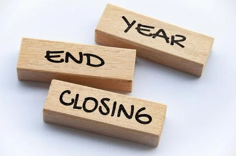 Top view of Year End Closing text on wooden blocks. Stock Photos