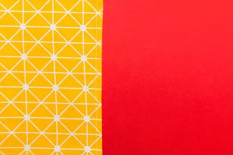 Top view with yellow empty kitchen napkin isolated on table background. Fol.. Stock Photos