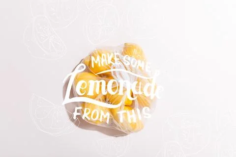 Top view yellow lemons package Stock Photos
