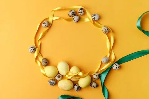 Top view yellow painted easter Stock Photos