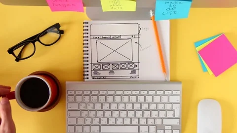 Top view of yellow workbench wizard which is web sketch. Stock Footage 72429435