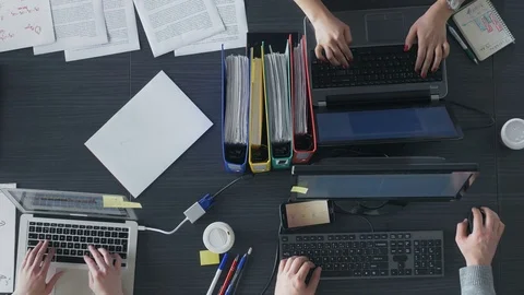 Top view of young employees working at the computers Stock Footage 73850932