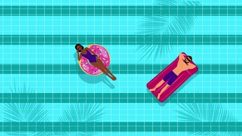 Top view of a young man and african american woman swimming in a pool. Stock Footage 129489516