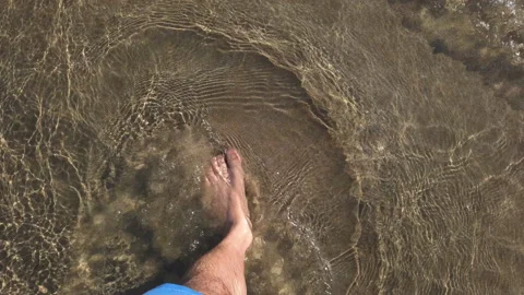Top view of young man walking on crystal sea water,summer lifestyle,freedom 4k Stock Footage 133460952