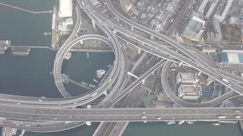 Top view zoom out over the highway, expressway osaka japan Stock Footage 102253491