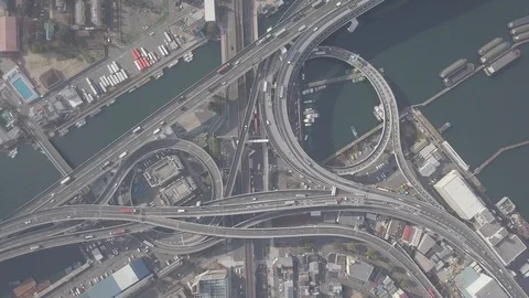 Top view zoom in over expressway Osaka, Kansai, Japan Stock Footage 102252556