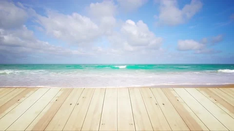 Top wood table pattern on beach and sea background. Stock-Footage 141169806