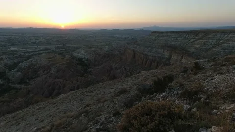 Top Zoom out view sunset Cappadocia red valley time-lapse outdoors with sceni Stockbeeldmateriaal 164929869