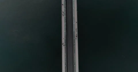 Topdown aerial view of Budapest bridge and traffic during a cloudy day. Stock Footage 237770641