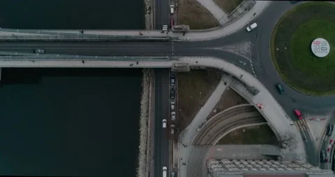 Topdown aerial view of Budapest bridge and traffic during a cloudy day. Stock Footage 237772148