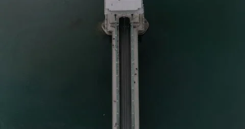 Topdown aerial view of Budapest bridge and traffic during a cloudy day. Stock Footage 237773180