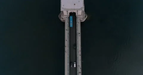 Topdown aerial view of Budapest bridge and traffic during a cloudy day. Stock Footage 237775014