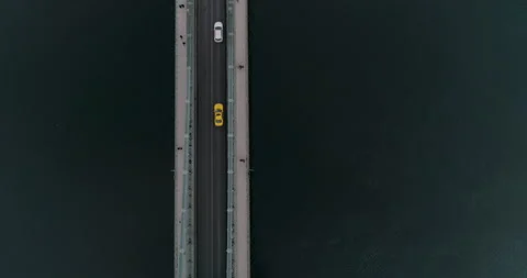 Topdown aerial view of Budapest bridge and traffic during a cloudy day. Stock Footage 237776635