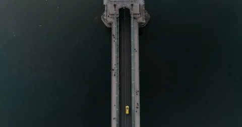 Topdown aerial view of Budapest bridge and traffic during a cloudy day. Stock Footage 237776908