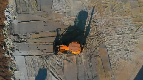 Topdown aerial view large heavy industry powerful tractors and excavators on Stock Footage 163255341