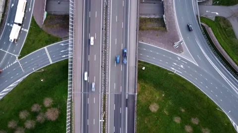 Topdown footage of a mayor roundabout/intersection Stock Footage 238565309