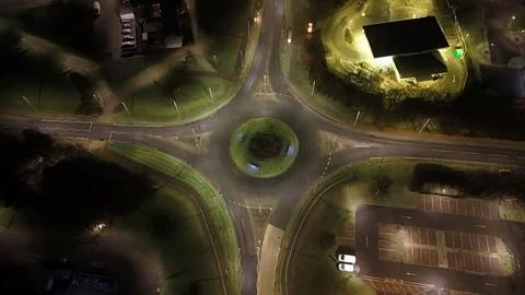 Top‑Down Night Drone View of Roundabout in Glenrothes, Scotland 2 Stock Photos