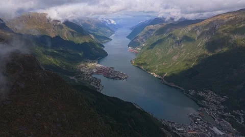 Topdown of Odda surrounded by dramatic natural landscape Stock-Footage 320245398