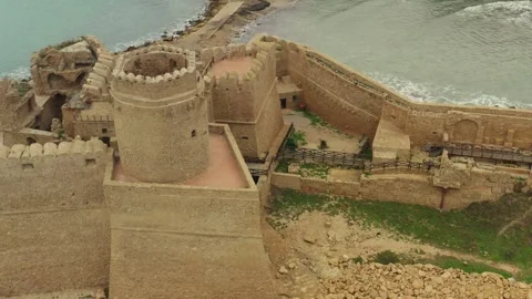 Topdown orbiting shot of an old sea fort Stock Footage 292982151