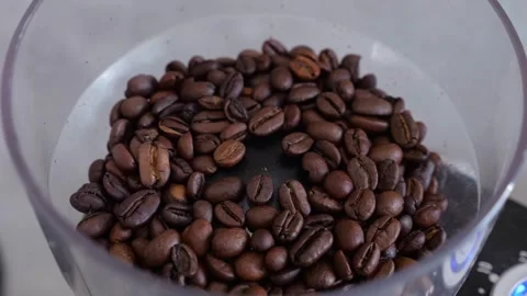 Topdown Pile Of Roasted Coffee Beans, Deep Brown Glossy Roast Filling Clear Stock Footage 330396456