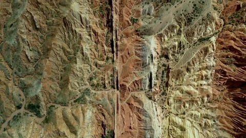 Topdown View Of Erosion Channels. Aerial Perspective Reveals Colorful Strata Stock-Footage 339078948