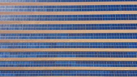 Topdown view over the rows pattern made of blue solar batteries used to provide 스톡 동영상 116883277