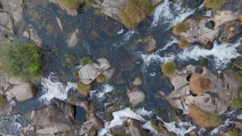 Topdown View Of Rocky River In Caldeiras Do Castro, Spain. - aerial shot Stock Footage 319543827