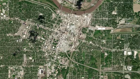 Topeka City Map Zoom (KS, USA) from Space to Earth (no pin, no text) 스톡 동영상 339747334
