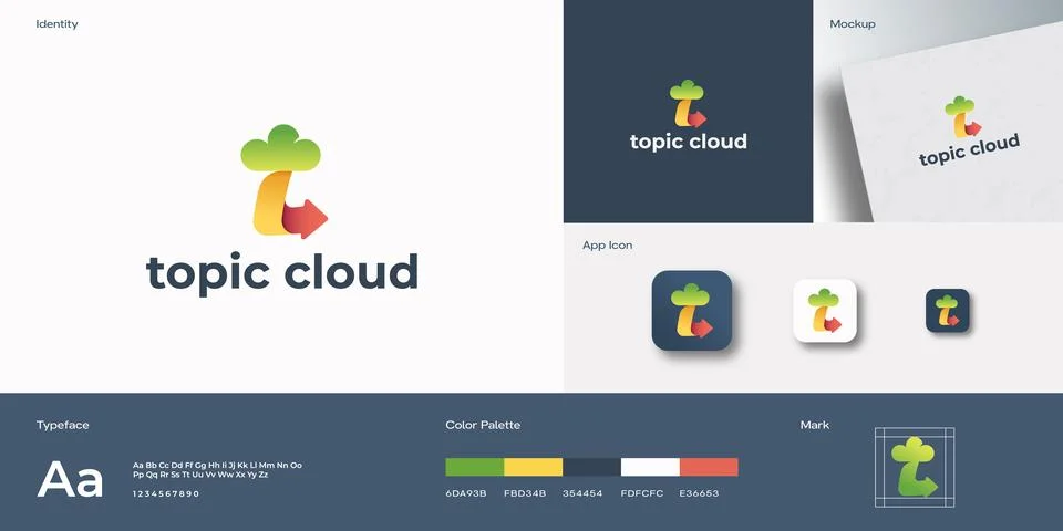 Topic Cloud Abstract Sign Symbol Logo Template. Letter T with Cloud and Arrow Stock Illustration