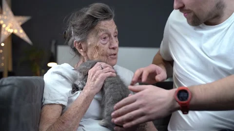 Topic is help and psychological support for old people in nursing home with help Stock Footage 161598874