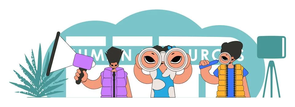 The topic is HR workers. A team working in the field of Human Resource and .. Stock Illustration