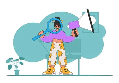 Topic Human resource and recruitment. The girl is holding a megaphone in he.. Stock Illustration