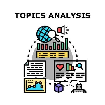 Topics analysis evaluating information and data insights 库存插图