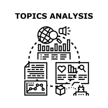 Topics analysis evaluating information and data insights Stock Illustration