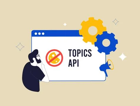 Topics API privacy-focused advertising solution, cookieless tracking. Ad Stock Illustration