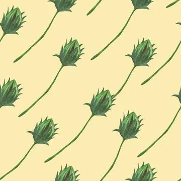 Topinambur Flower Bud Seamless Pattern. Floral Digital Paper. Stock Illustration
