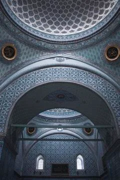 Topkapi palace entry hall with arcade and blue mosaics Stock Photos
