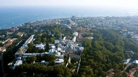 Topkapi Palace in Istanbul above view flying around the Ottoman capital 動画素材 114697199