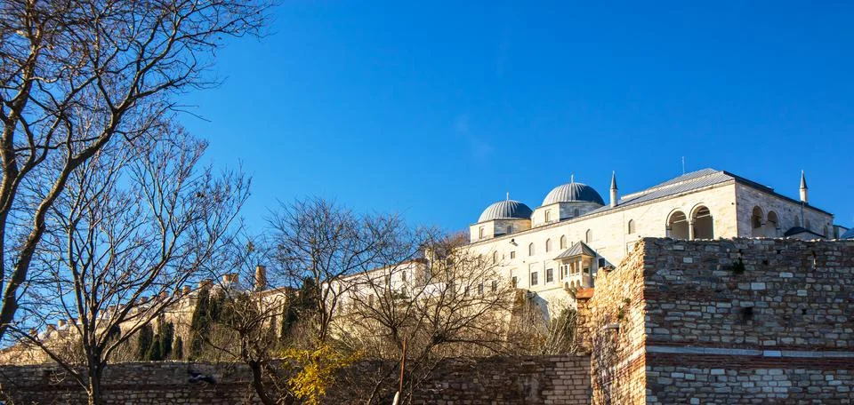 Topkapi Palace Panoramic View From Seaside  Istanbul Stock Photos