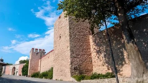 Topkapi Palace walls under a clear blue sky in istanbul, Turkey. Stock Photos