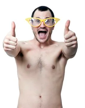 Topless guy with funky spectacles Stock Photos